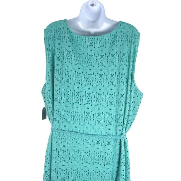 Catherines Dress Women's 4X Eyelet Turquoise Sleeveless Tie Waist NWT DR-1085 - Picture 9 of 14